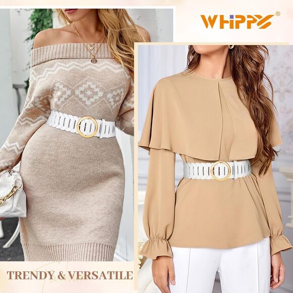 Wide Belts For Women With Fashion Round Gold Buckle Vintage Ladies Braided💛 - Picture 3 of 7